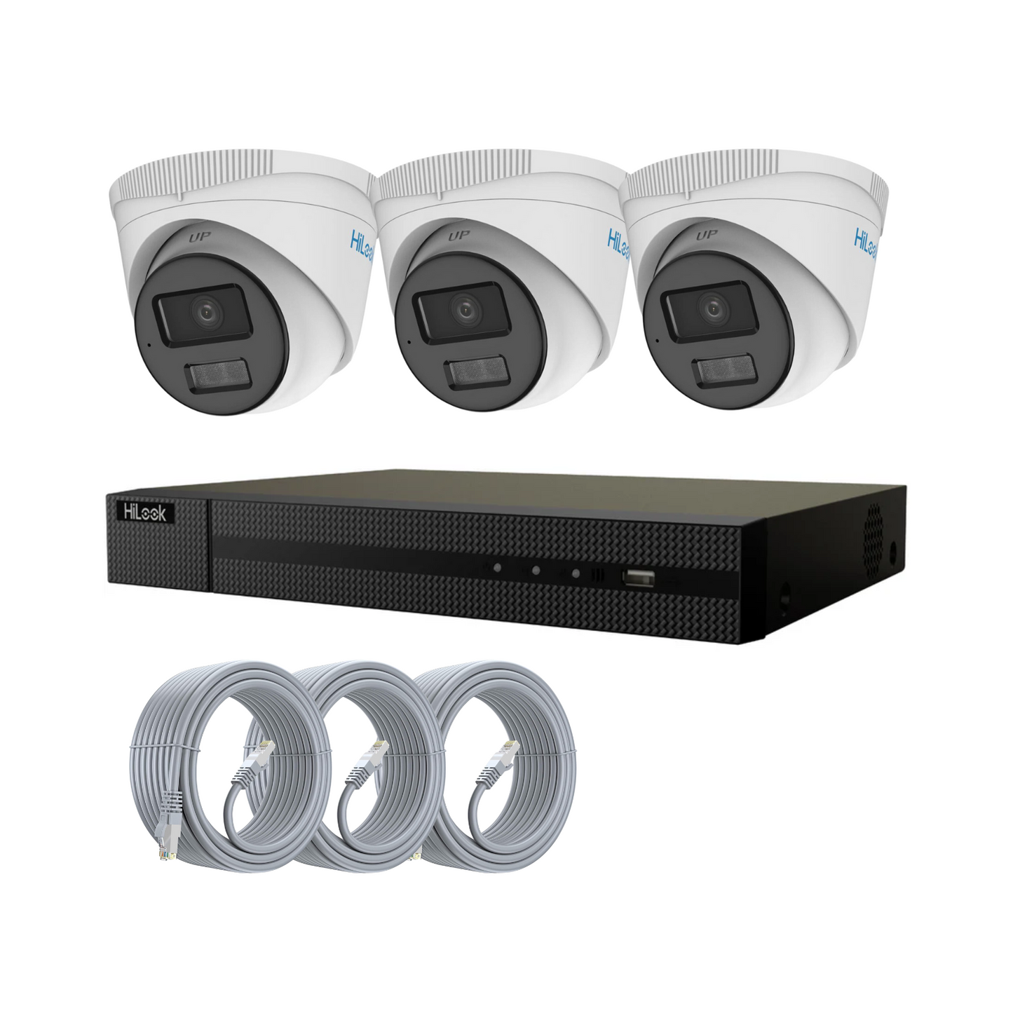 Hikvision HiLook CCTV Kit: 3x 2MP Smart Hybrid ColorVu IP PoE Cameras with Audio + 4-Channel NVR