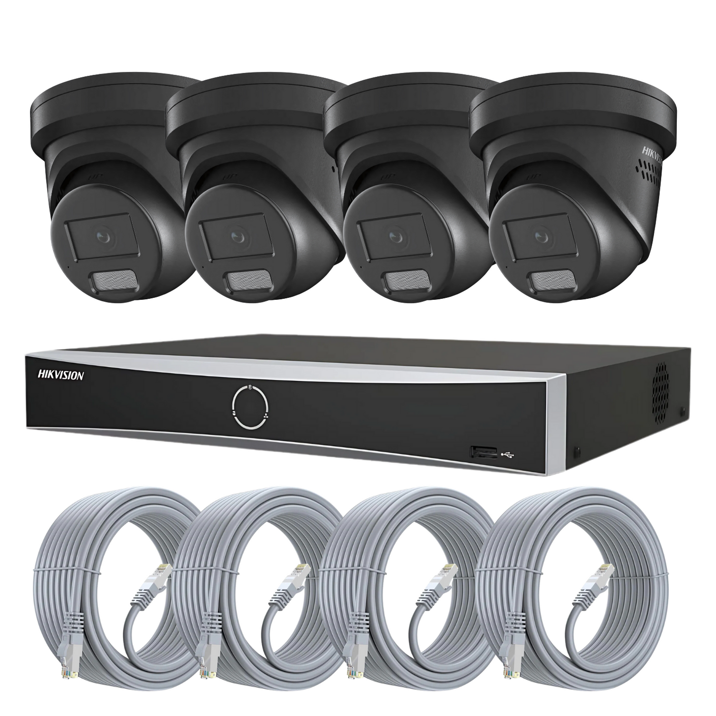 Hikvision CCTV kit, 4 x 4mp Smart Hybrid Colorvu IP Poe cameras with Audio, 1 x 4 Channel NVR