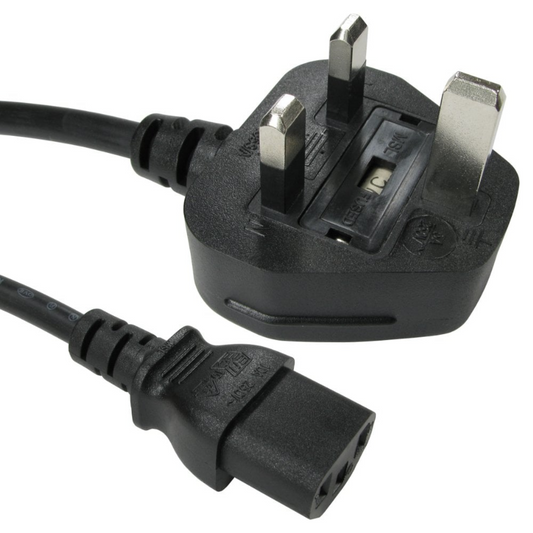 Black Kettle Lead | UK Plug to C13 Mains Power Cable | 5A to 13A for Reliable Power Supply