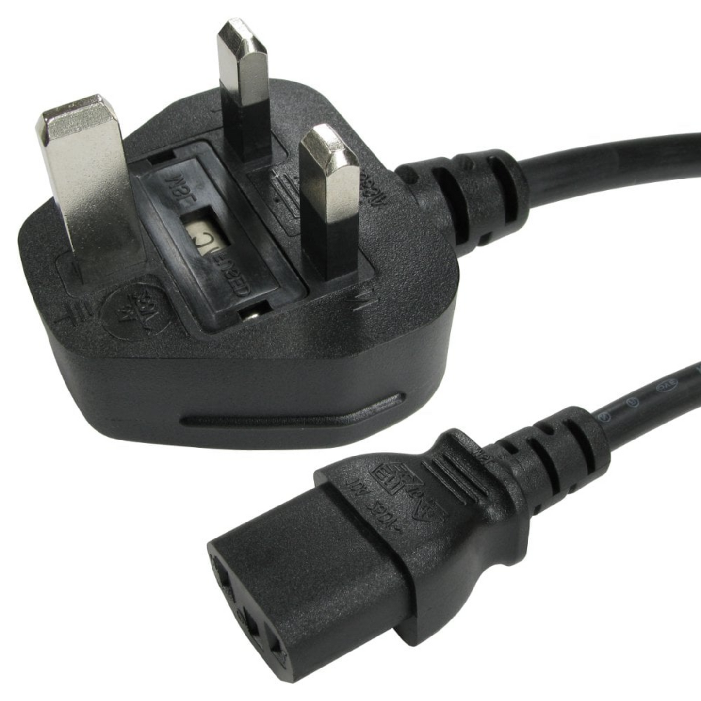 Black Kettle Lead | UK Plug to C13 Mains Power Cable | 5A to 13A for Reliable Power Supply