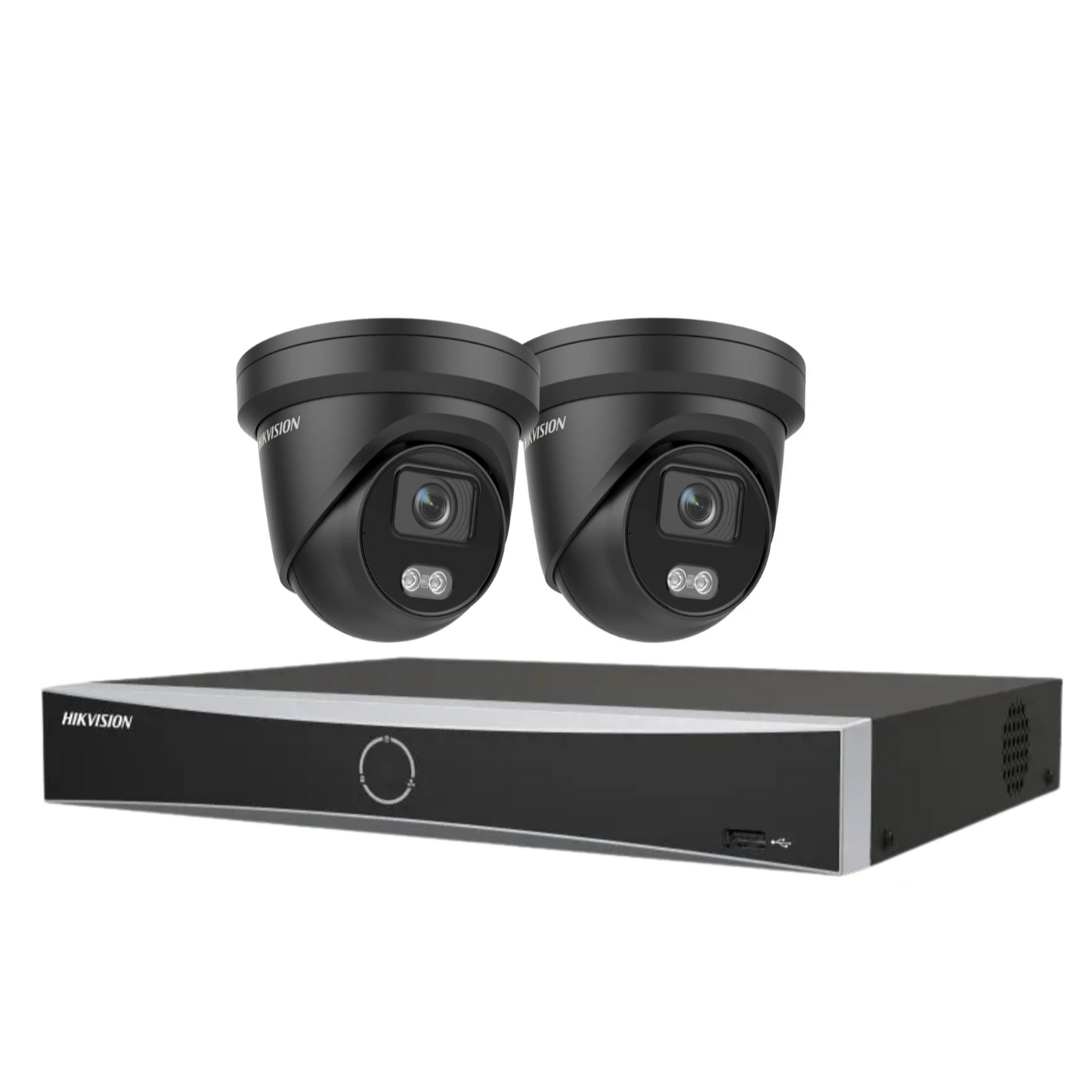 Hikvision CCTV kit, 2 x 4mp Smart Hybrid Colorvu IP Poe cameras with Audio, 1 x 4 Channel NVR