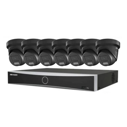Hikvision CCTV kit, 7 x 8mp Smart Hybrid Colorvu Acusense IP POE and Audio cameras, 1 x 8 Channel POE NVR