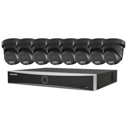 Hikvision CCTV kit, 8 x 8mp Smart Hybrid Colorvu Acusense IP POE and Audio cameras, 1 x 8 Channel POE NVR