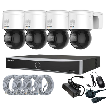 Hikvision Colorvu PTZ Cctv kit, 4 x 4mp Colorvu IP Poe cameras with 2 way Audio, 1 x 4 Channel