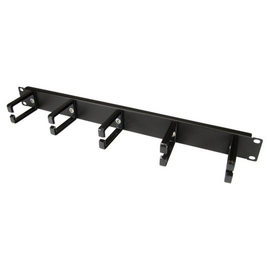 1U 5-Ring 19-Inch Horizontal Cable Management Bar | Black Cable Tidy for Server Racks & Network Cabinets