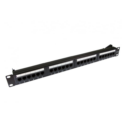 24-Port Patch Panel | 1U 19-Inch Rack-Mount | Cat5e IDC/RJ45 Network Patch Panel