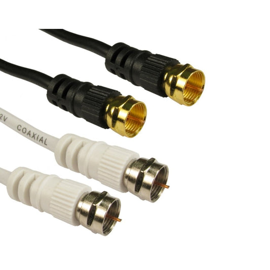 Coax Cable with F Connectors - Black or White, 0.5m -20m Lengths