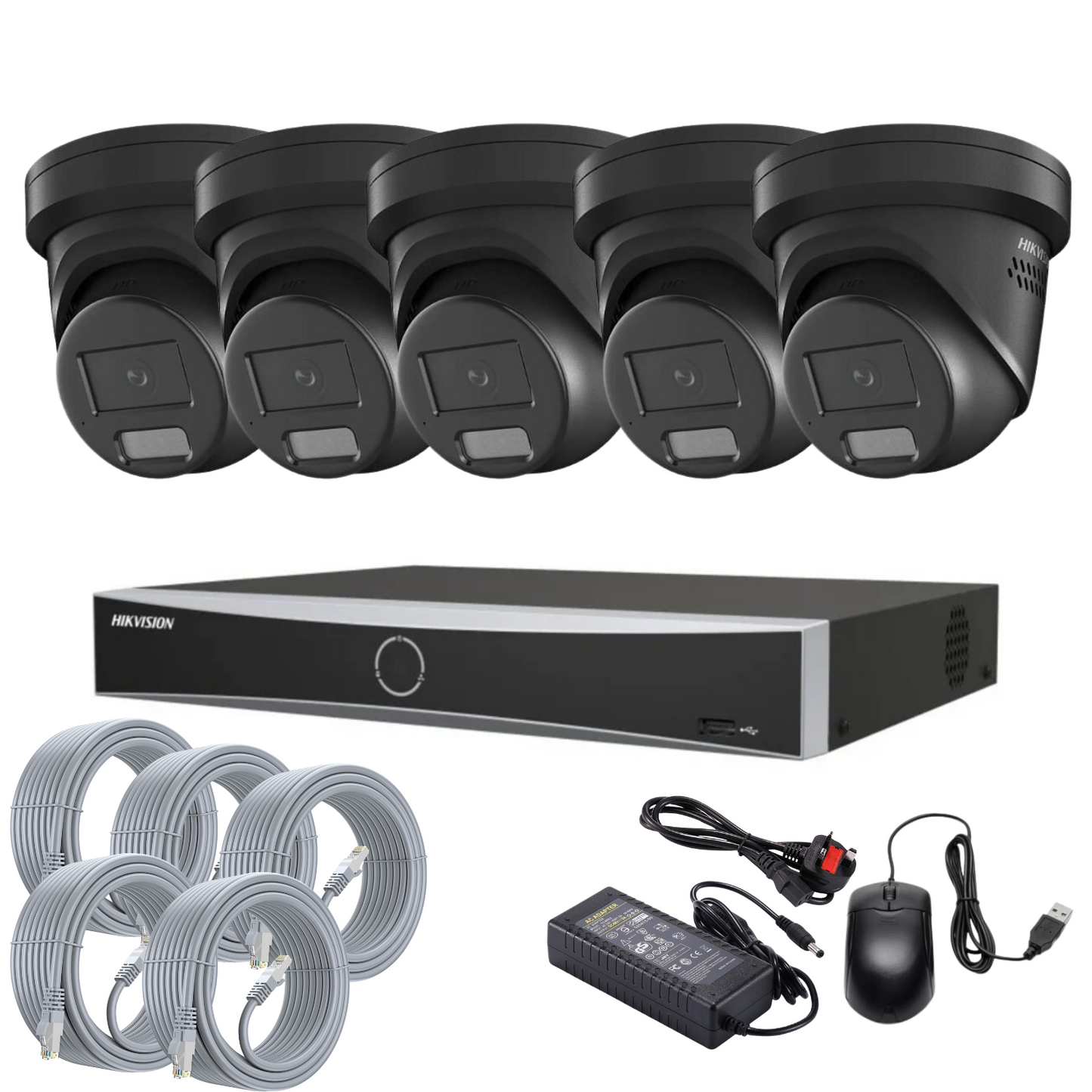 Hikvision CCTV Kit: 5x 8MP Smart Hybrid ColorVu AcuSense IP PoE Cameras with Audio + 8-Channel PoE NVR