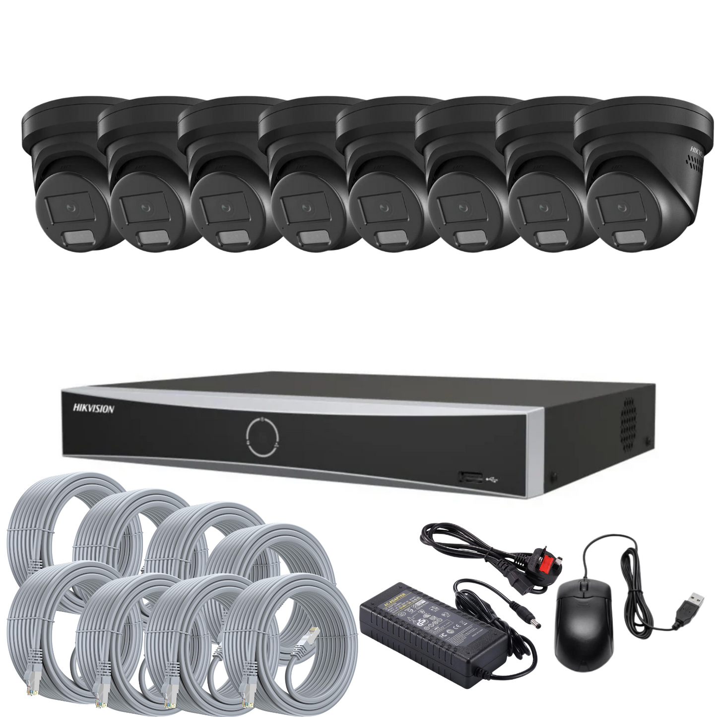 Hikvision CCTV Kit: 8x 8MP Smart Hybrid ColorVu AcuSense IP PoE Cameras with Audio + 8-Channel PoE NVR