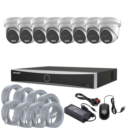 Hikvision CCTV Kit: 8x 8MP Smart Hybrid ColorVu AcuSense IP PoE Cameras with Audio + 8-Channel PoE NVR