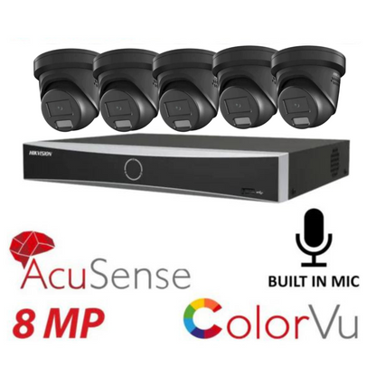 Hikvision CCTV kit, 5 x 8mp Smart Hybrid Colorvu Acusense IP POE and Audio cameras, 1 x 8 Channel POE NVR